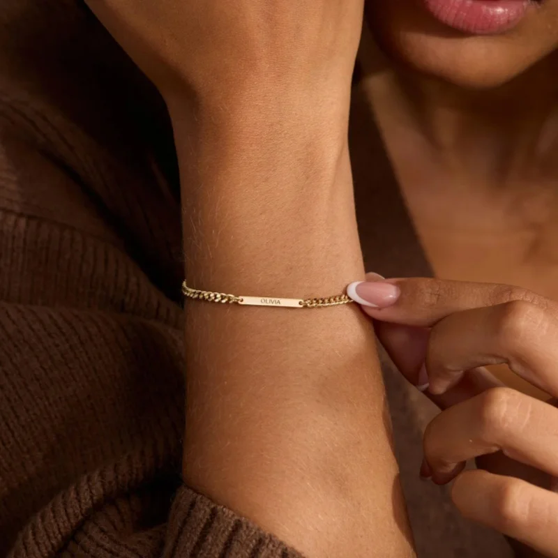 Women's Personalized Custom Name Bar Bracelet, Stainless Steel