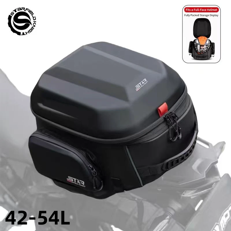Black Motorccycle Bag 42-54L Back Seat Bag Helmet Tail Pack Multifunctional Riding Equipment Package With Waterproof Rain Cover