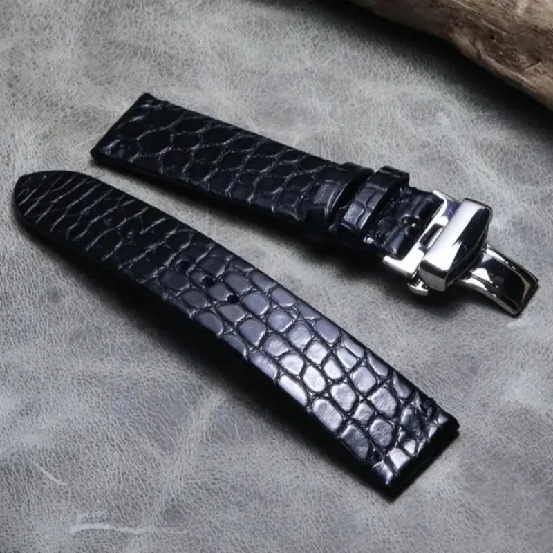 Bracelet de montre en cuir véritable, bracelet noir de haute qualité, chaîne de montre en peau de crocodile, accessoires de bracelet, ceinture, 18mm, 19mm, 20mm, 21mm, 22mm