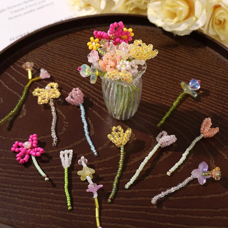 New arrived 40pcs/lot color acrylic glass beads handmade weave cartoon flowers shape floral diy jewelry garment hair accessory