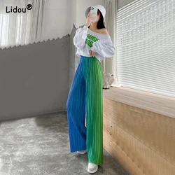 Summer 2022 New Fashion Gradient Asymmetrical Straight Loose Women's Pants Elastic Waist Casual Simple Popularity Wild Clothing
