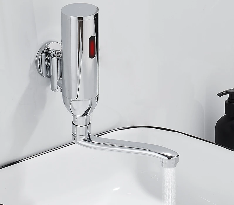 Fully automatic sensing faucet for hospital use with rotatable wall entry intelligent infrared sensing