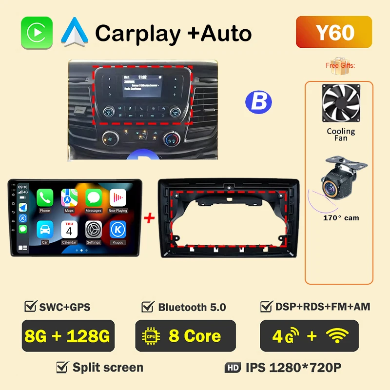 Auto Radio Android voor Ford Transit Custom 350 Transit V363 2020-2022 Multimedia Videospeler Navigatie GPS GEEN 2din Head Unit