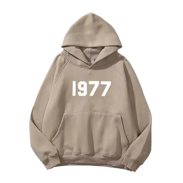 2024 New Pure Cotton Men\'s Hoodie Casual Sports Drawstring Hoodie 1977 Digital Print Front Kangaroo Pocket