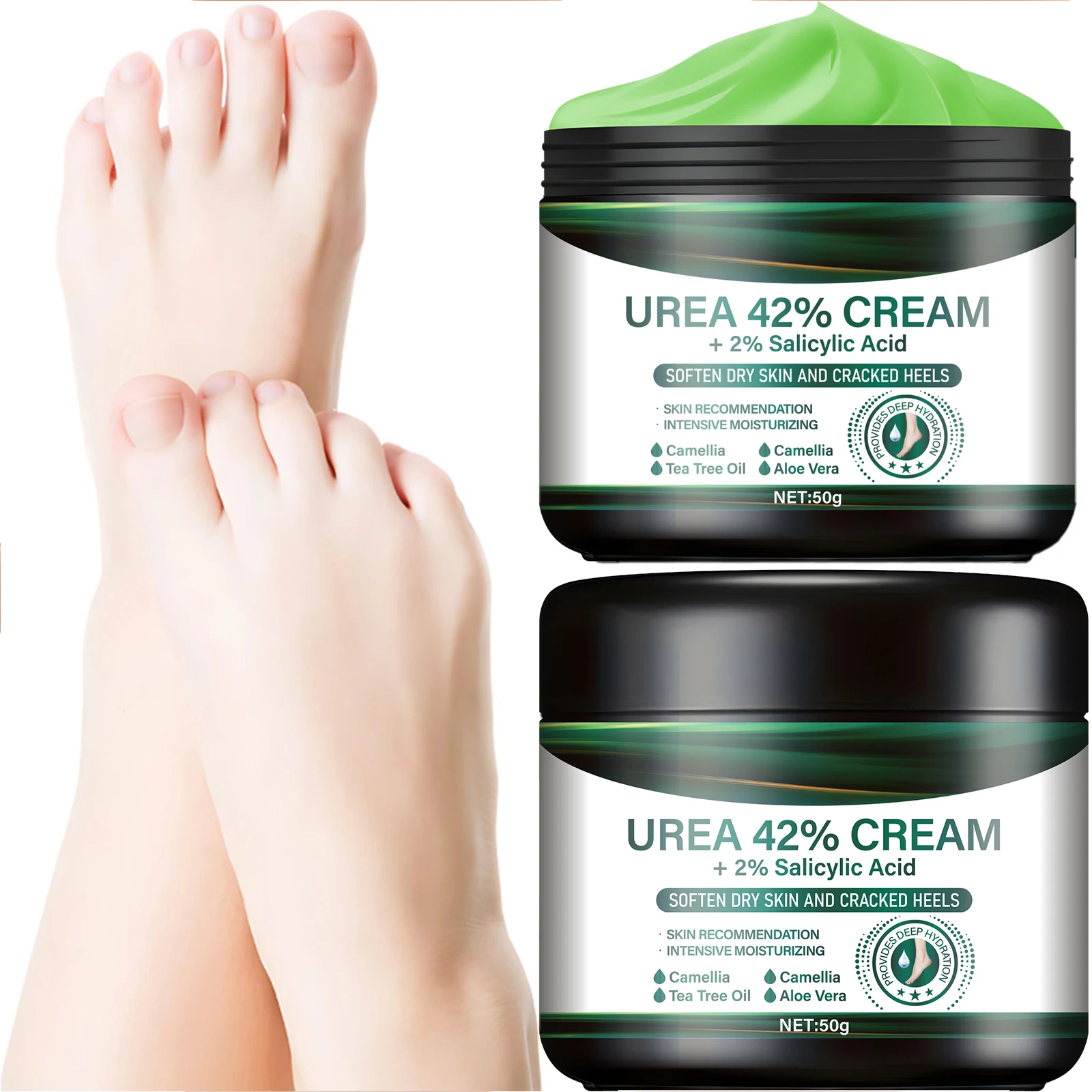 كريم القدمين باليوريا 42% وحمض الساليسيليك - إصلاح intensive للكعوب المتشققة، زيت شجرة الشاي والصبار، علاج شتوي #5