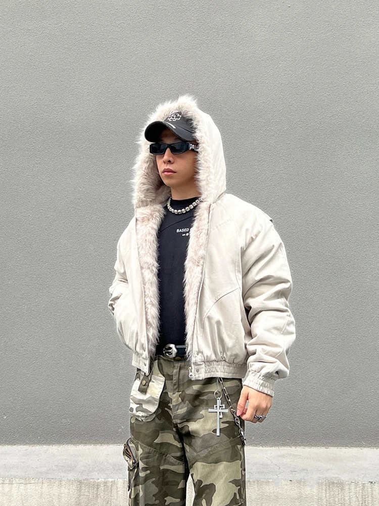 

Thiened Winter Jaet Cotton Padded ort Sle M Fem Bla Man Mountain Eagle Embroidery Hooded Zipper Closure Coat