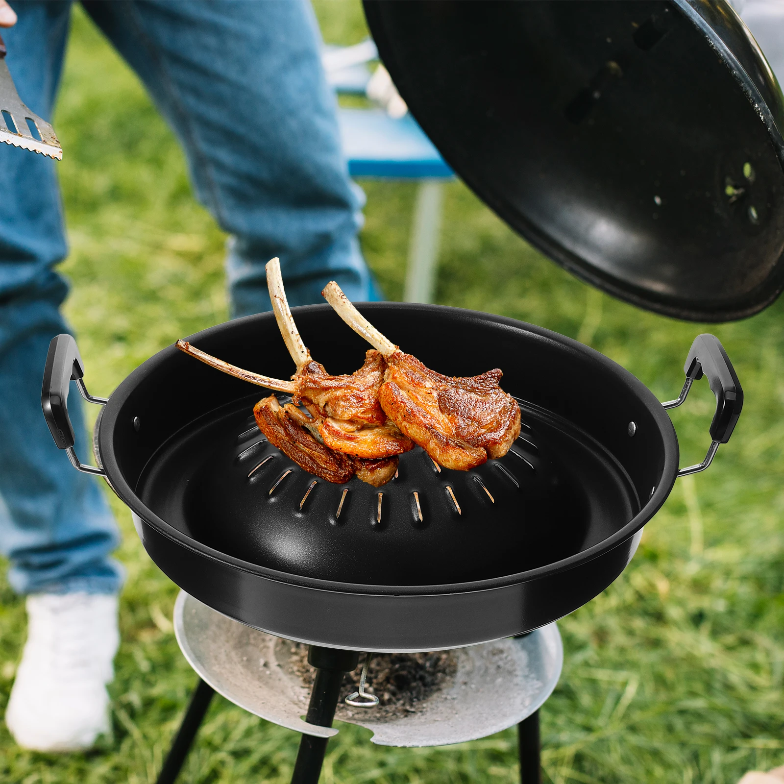 

Сковорода для барбекю из нержавеющей стали, толстая пластина, большая зона приготовления пищи, портативная сковорода для барбекю для пикника, кемпинга, сбора