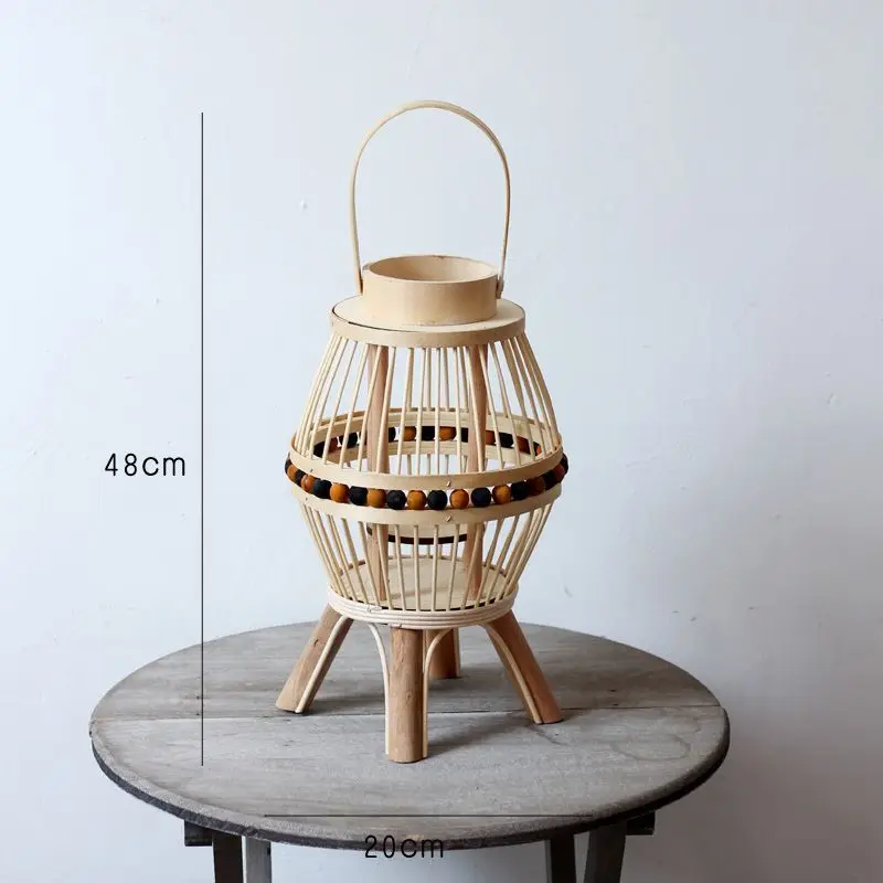 Picture 7: Handcrafted Wooden Candlestick Hotel Store Garden Courtyard Decorative Lantern Floor Standing Decorative Item