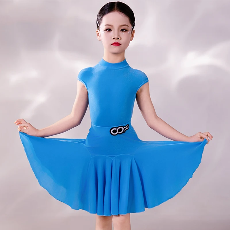 

Summer Latin Dance Dress For Competition Professional Stage Costume Girl Short Sleeve Performance Dance Suit Red Blue Pink 1797