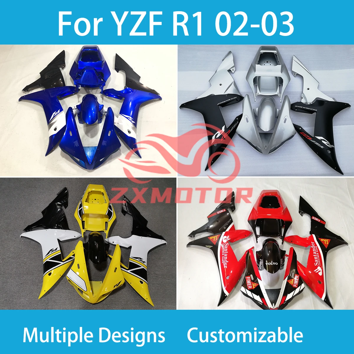 

ZXMT Fairings for Yamaha YZF R1 02 03 Motorcycle Full Set Body Plastics Set Bodywork Covers Fairing Kit R 1 2002 2003