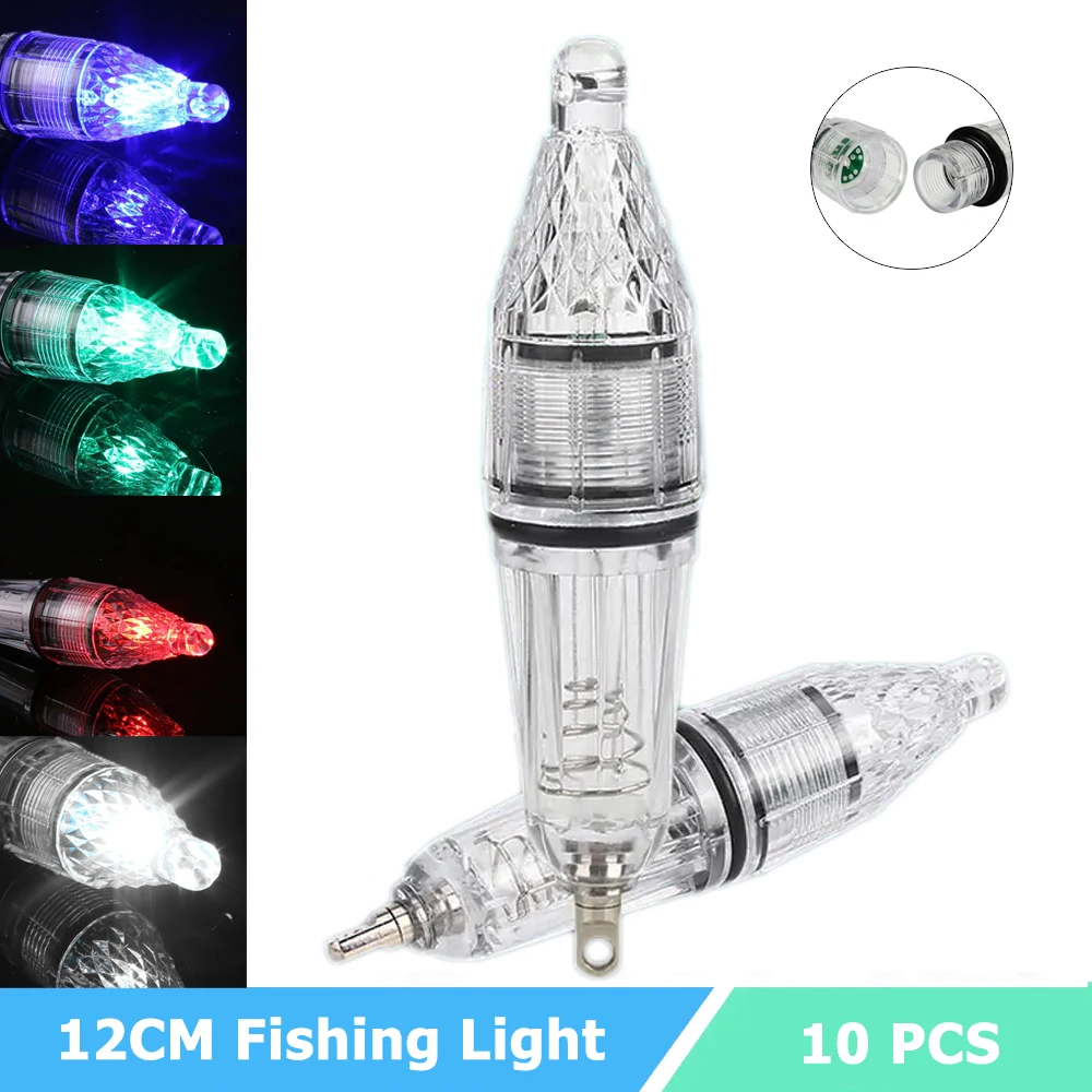 10pcs Waterproof 12cm Fishing Lure Light Deep Drop Underwater Fish Attracting Lure Colorful Flash LED Bait Lamp Fishing Tools