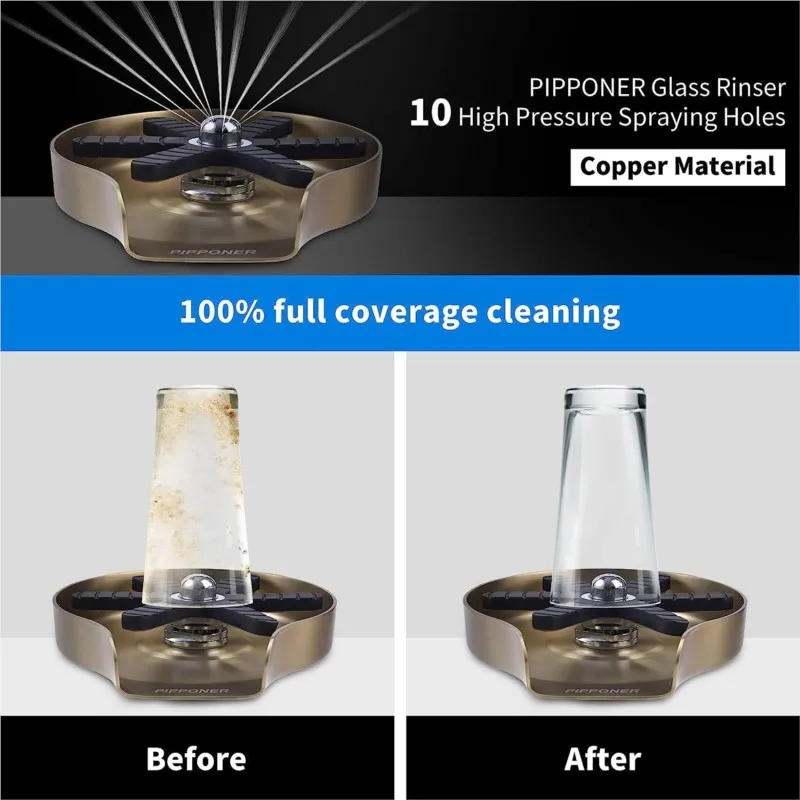 Gold Glass Rinser for Kitchen Sink Stainless Steel Bottle Washer Cup Cleaner Sink Attachment Accessories for Home Bar Faucet