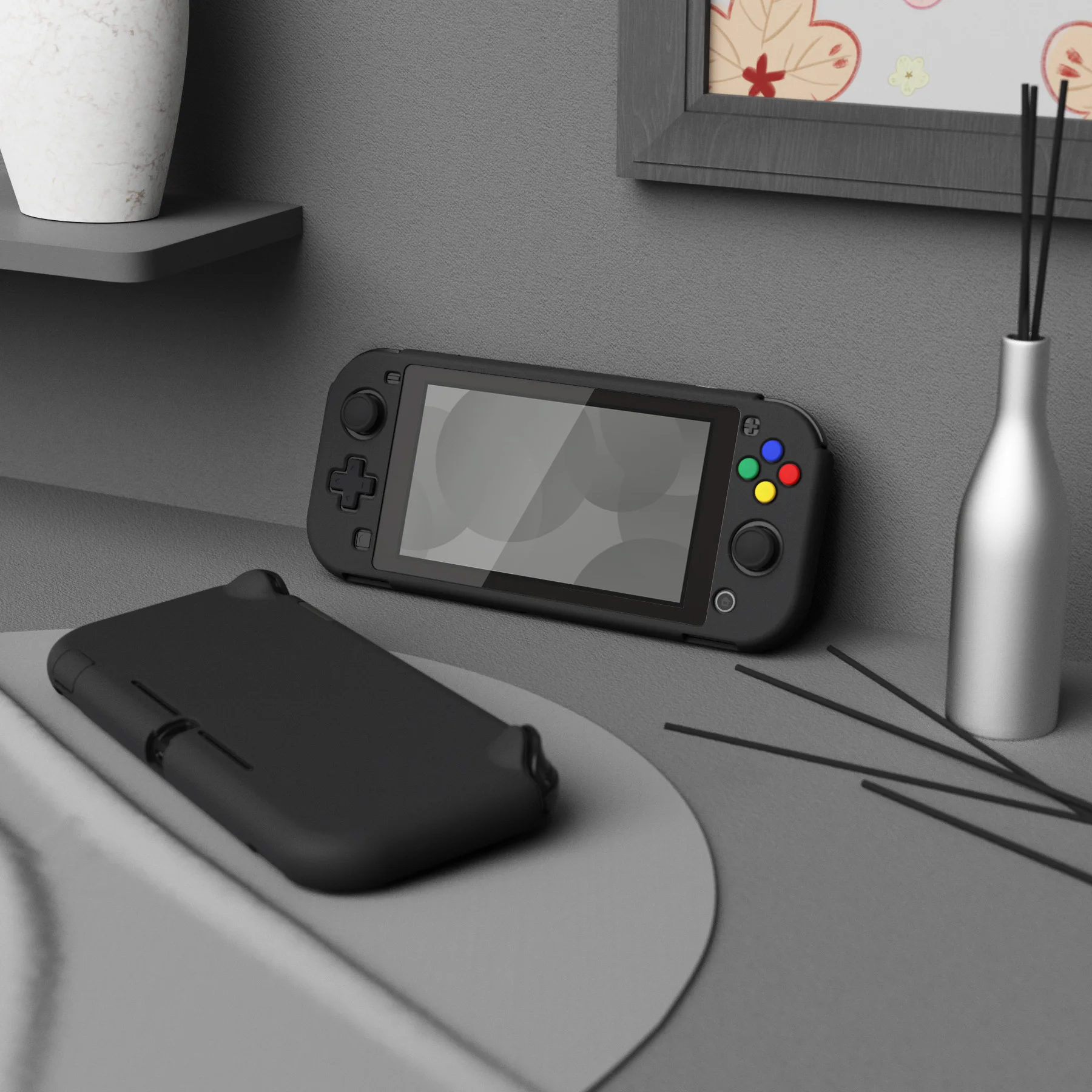 PlayVital czarne twarde etui ochronne na Nintendo Switch Lite W/Screen Protector i nakładki na przyciski