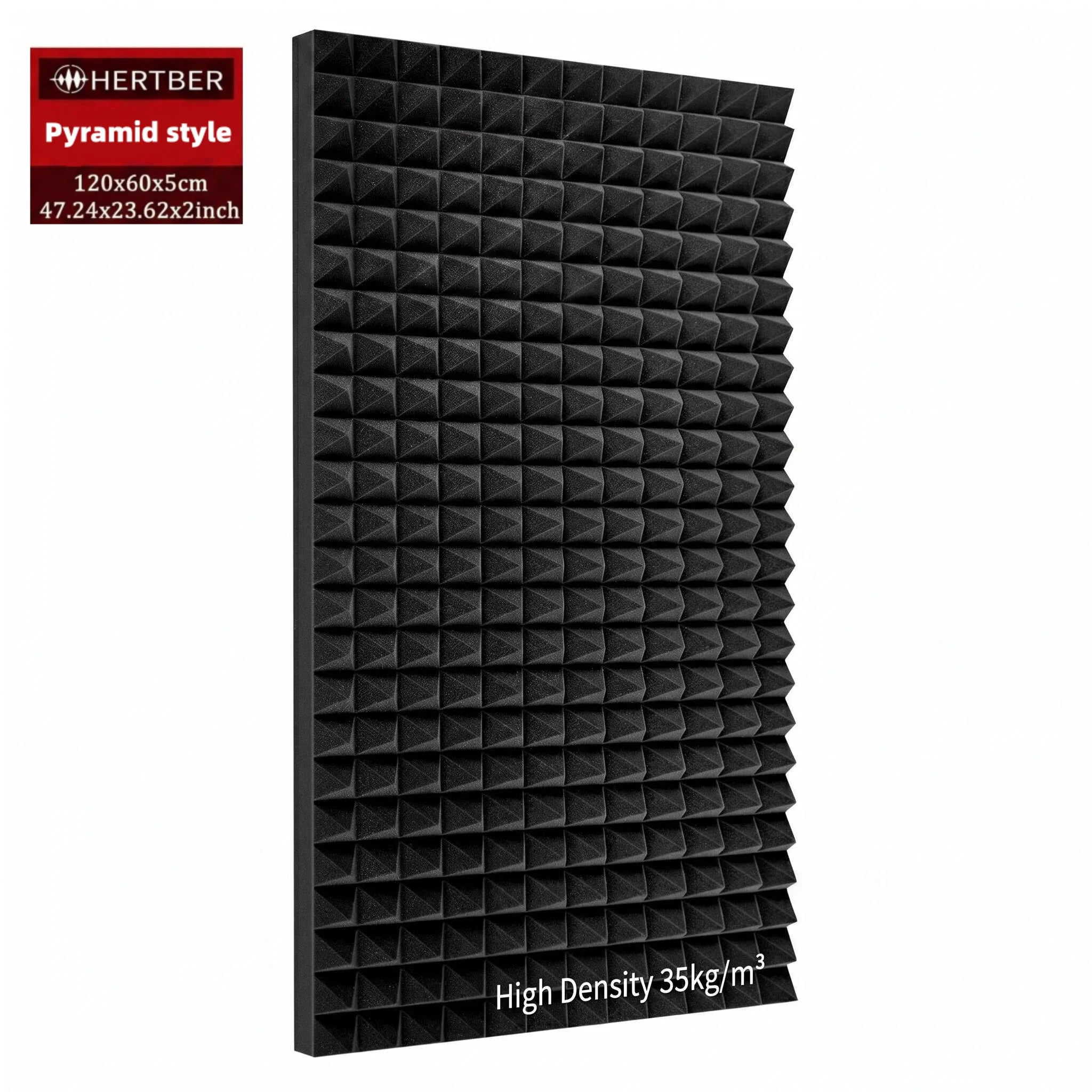 HERTBER High Density Pyramid Acoustic Foam 120x60x5cm Sound Absorbing Wall Panel For Studio Home Office
