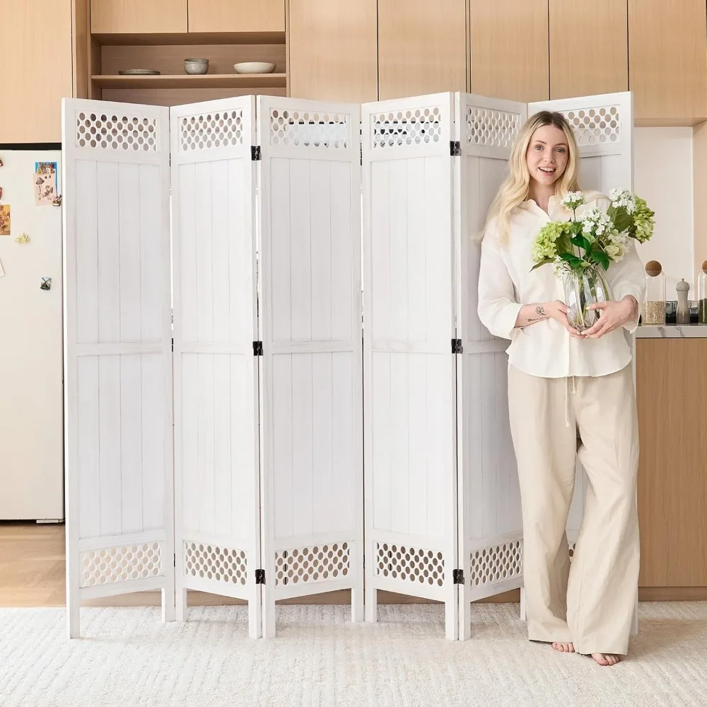 67 Inch Tall Natural Wood Folding Partition Room Dividers, No-Assembly Required, Enhance Privacy