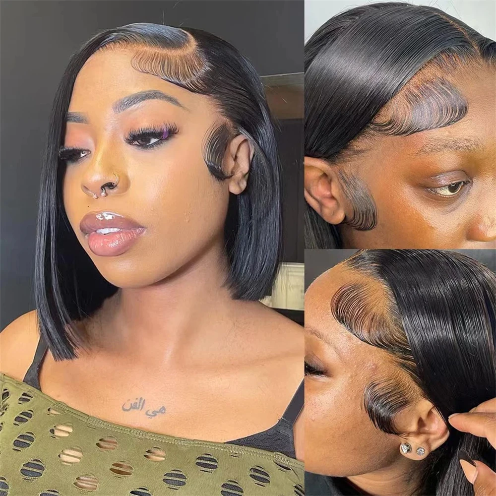 13x4 Straight Short Bob Lace Front Human Hair Wigs PrePlucked Bone Straight Bob 100% Human Hair 4x4 Lace Frontal Wig For Women image 3