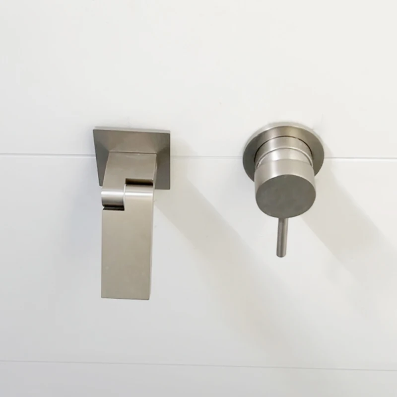 Bathroom concealed universal wall mounted faucet basin hot and cold water all copper minimalist gun gray white