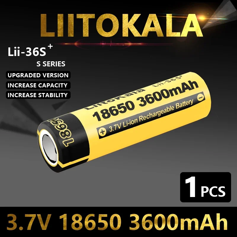 1pcs LiitoKala Lii-36S 3.7V 18650 3600mAh bateria recarregável Li-ion para lanterna LED batery