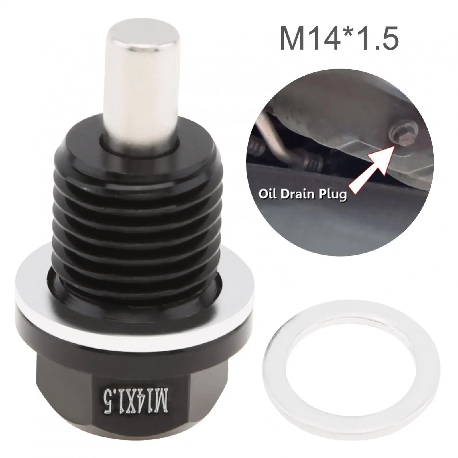 M14 x 1.5 Aluminum Magnetic Oil Drain Plug Fit for Honda / Ford / Hyundai with Crush Washer Gasket, Universal Magnetic Oil Drain