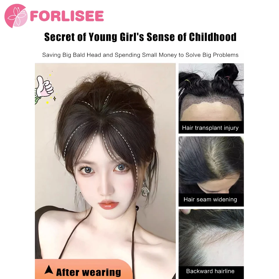 FORLISEE Synthetic 3D Octagonal Bangs Wig With A Top Patch For Natural Fluffy And White Hair Covering On The Forehead Wig Patch