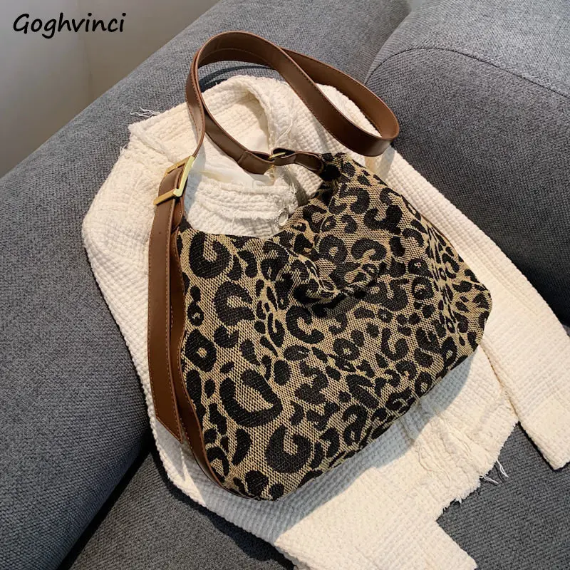 Large Capacity Leopard Shoulder Bags Women Vintage Crossbody All-match Canvas Bag New Fashion Mori-girl Handbags Harajuku Totes