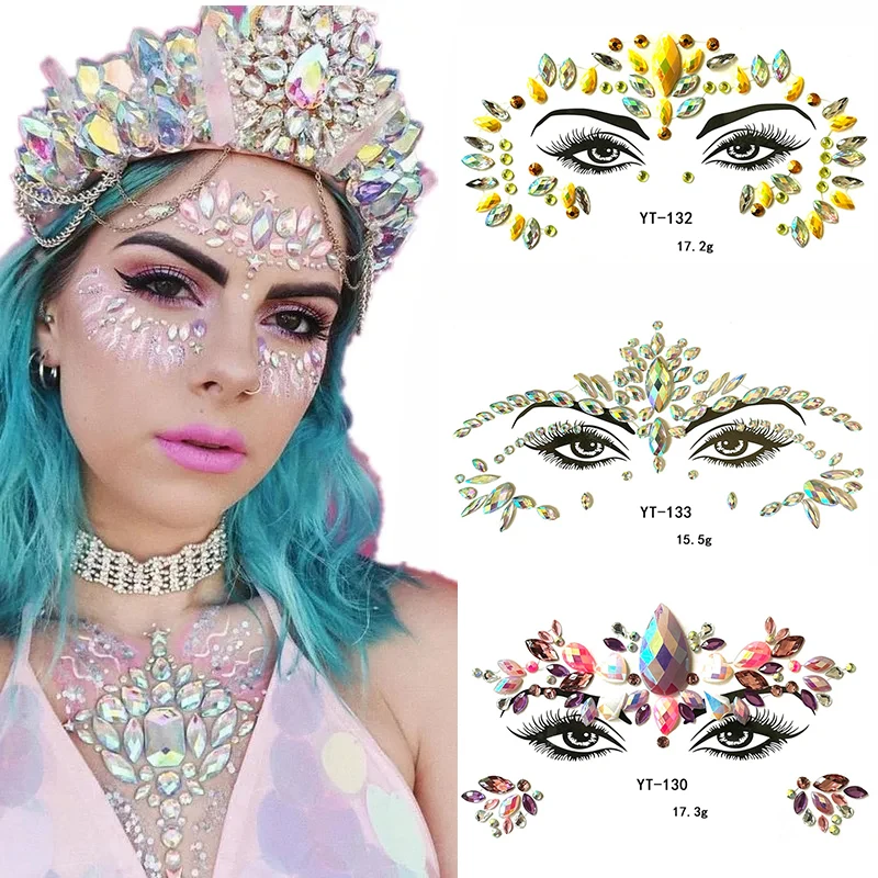 3D Crystal Jewels Tattoo Sticker Shiny Face Body Rhinestones Diamond Temporary Stickers Music Festival Party Decoration Tattoo