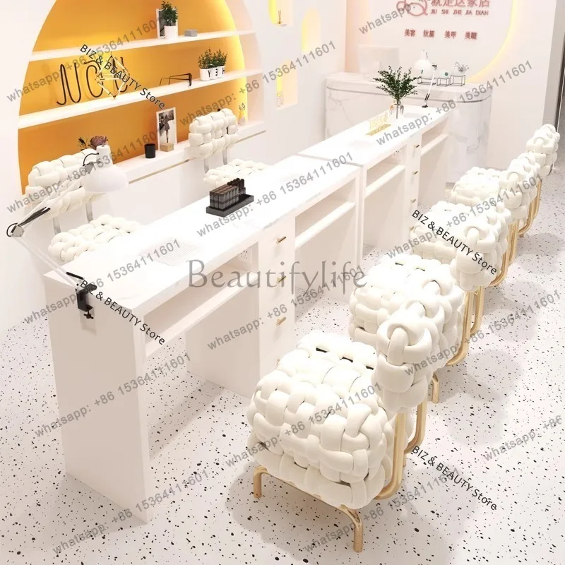 FG Built-in Vacuum Cleaner Nail Tables High-end Cream Manicure Socket Nail Tables Reception Desks Chair Set Furniture Tavolo JTN
