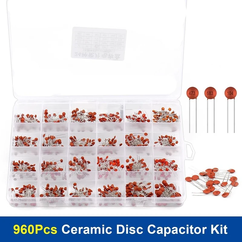 960PCS 24 types of values ​​2PF-100NF, 40 each, a total of 960 magnetic ceramic dielectric ceramic capacitor boxes