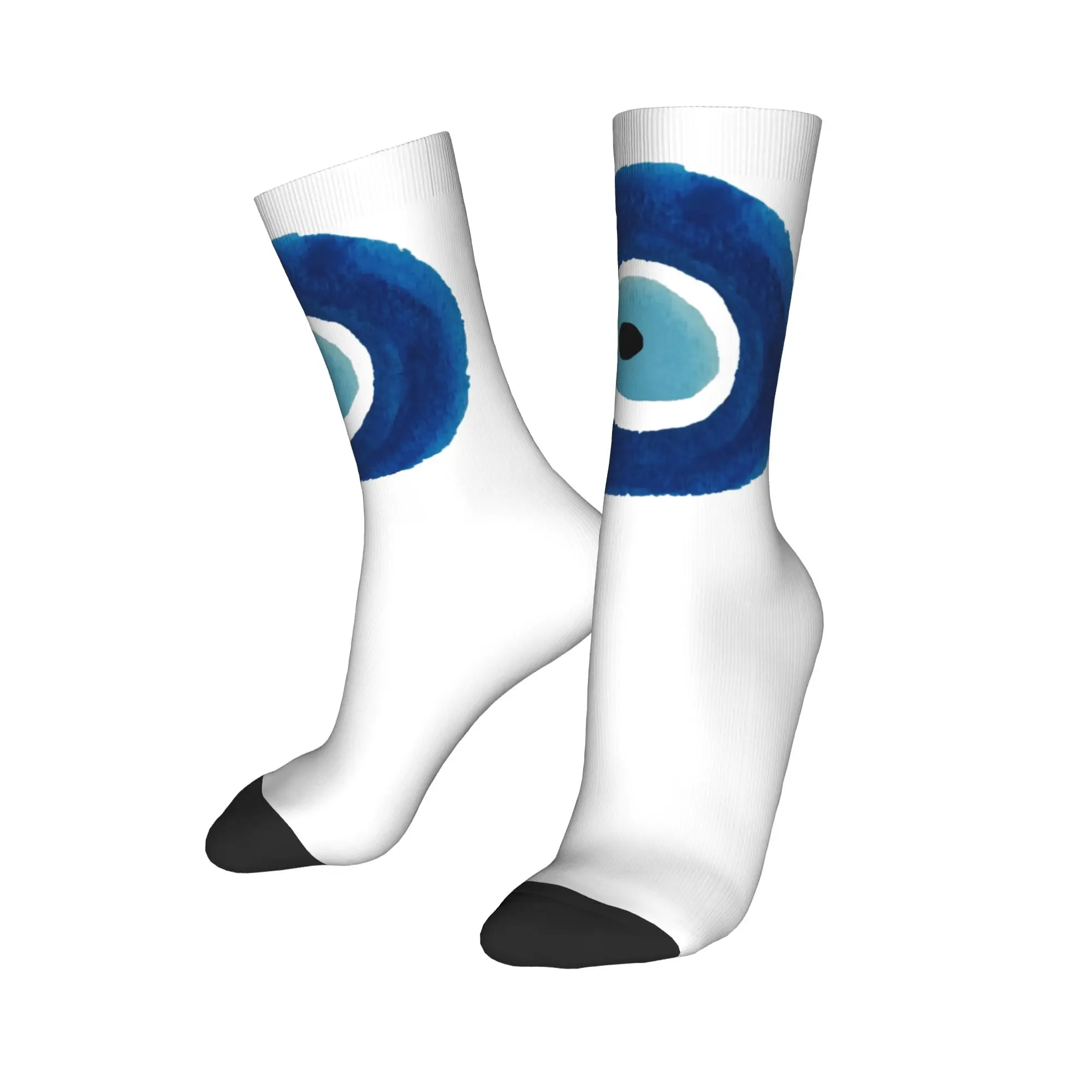 Custom Watercolor Evil Eye Nazar Painting Mens Crew Socks Unisex Cute Hamsa Lucky Charm Spring Summer Autumn Winter Dress Socks view 3