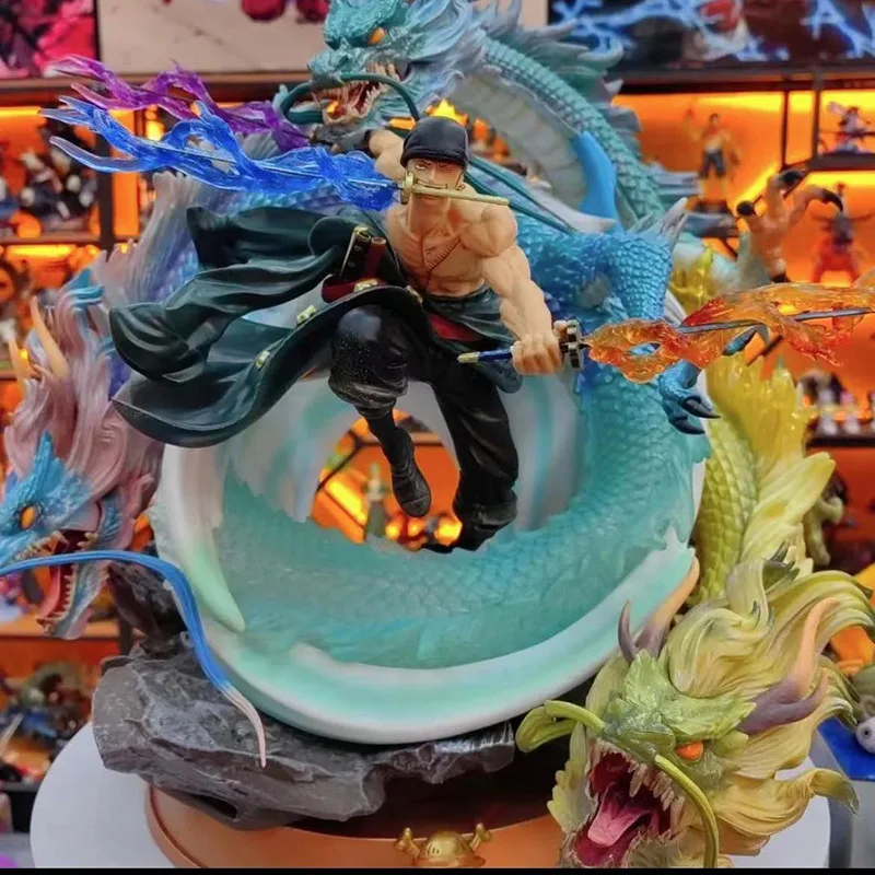 One Piece Figure Gk Zoro Luffy Three Dragons Tornado Black Pearl Two-headed Statue Model Ornaments Anime Collectible Toys Gift