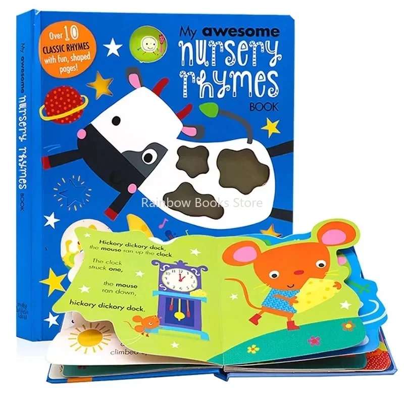 3Books Awesome Nursery rhyme + Alphabet ABC + Counting123 Board Book Baby Kids 3D Letter Number Learning