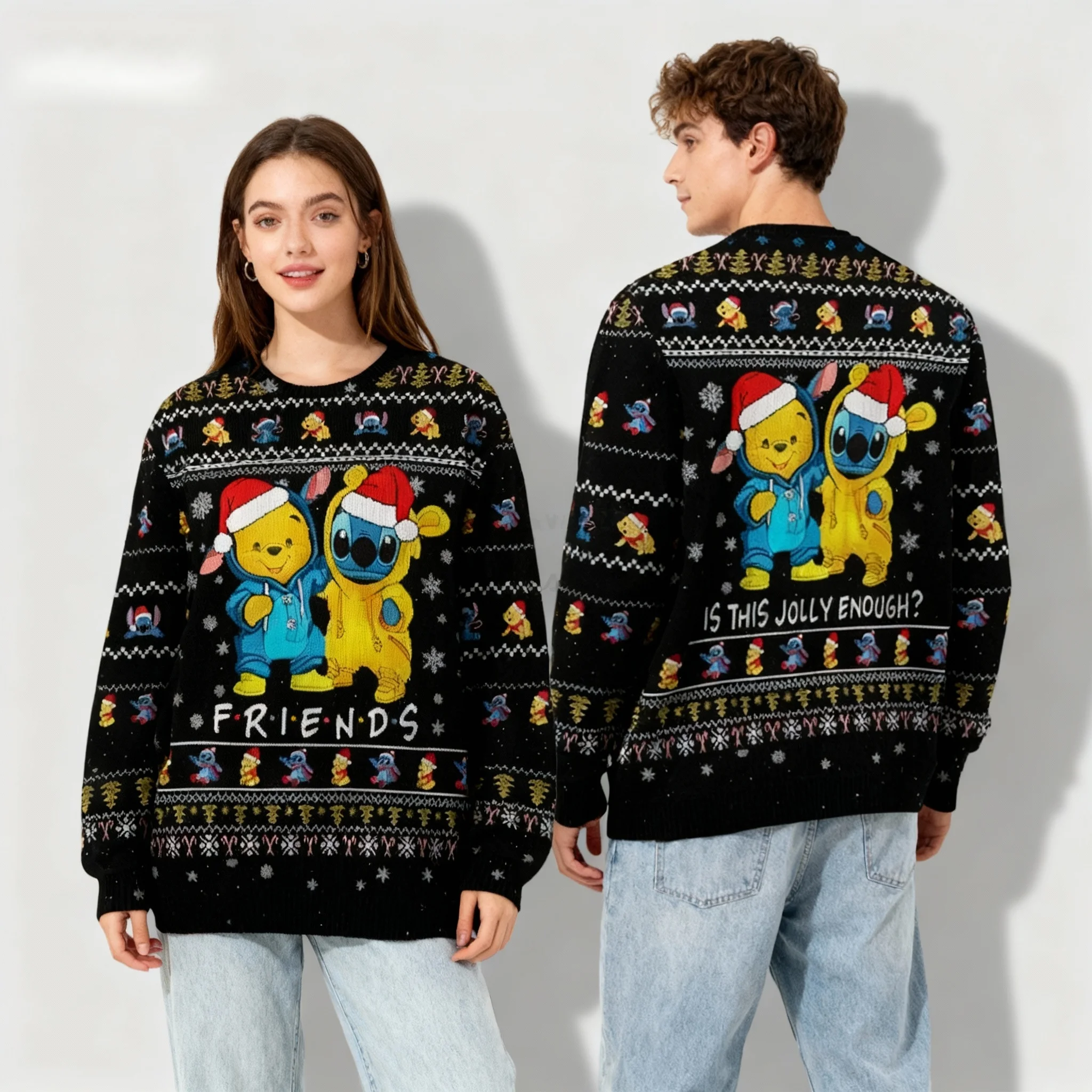 ديزني الكلاسيكية ويني ذا بوه حفلة عيد الميلاد حلوة باردة المتضخم المرأة الكبار والأطفال الخريف/الشتاء جولة الرقبة هوديي #1