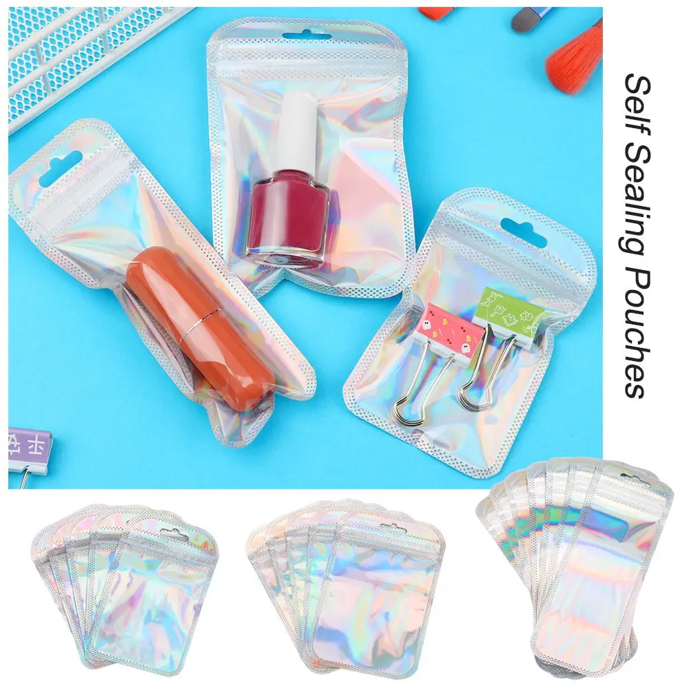 50pcs/bag With Hang Hole Jewelry Display Iridescent Zip lock Pouches Packaging Bag OPP Bags Self Sealing Bag