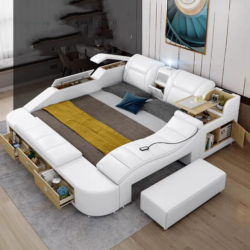 Floor Upholstered Tatami Bed Nordic Elegant High Profile Bed Unique Massage Cama Inteligente Multifuncional Bedroom Furniture