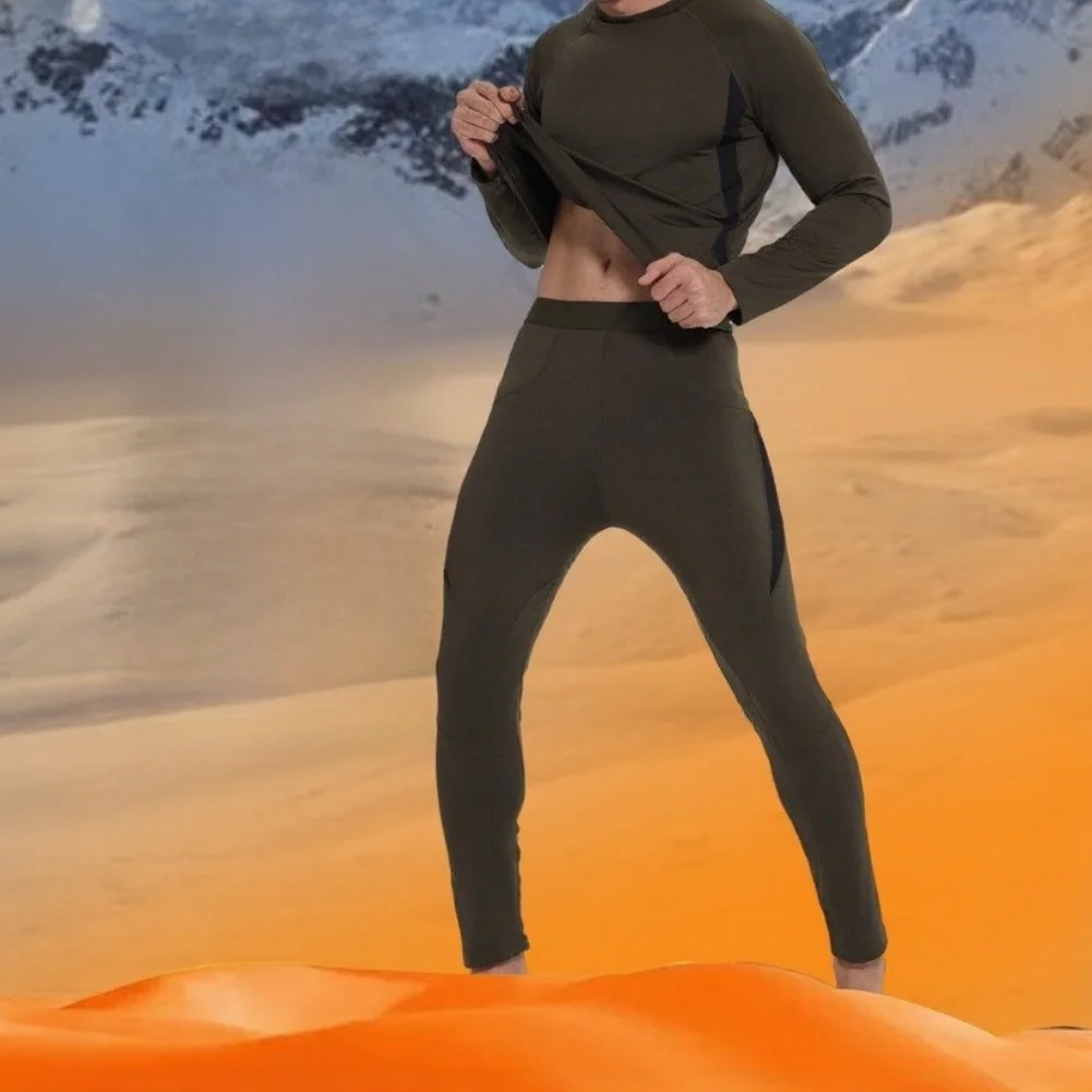 Men's Fleece Lined Base Layer Set Designed for Thermal Regulation During Skiing Motorcycle Riding and Winter Activities