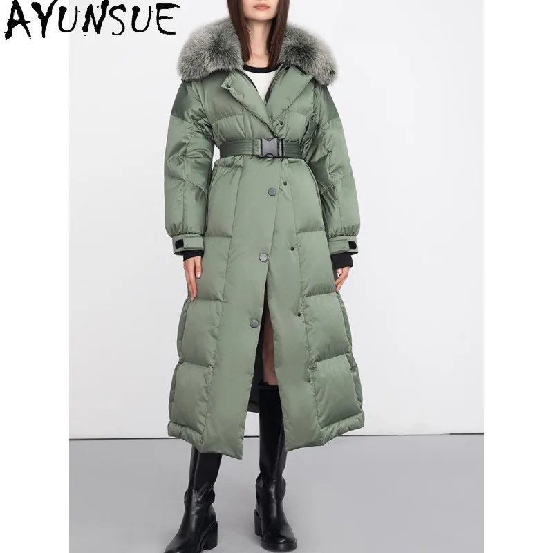 AYUNSUE 95% White Goose Down Coat Women Winter Parka Warm Fox Fur Collar Fashion Womens Coats Hat Detachable 2026 Abrigos Mujer