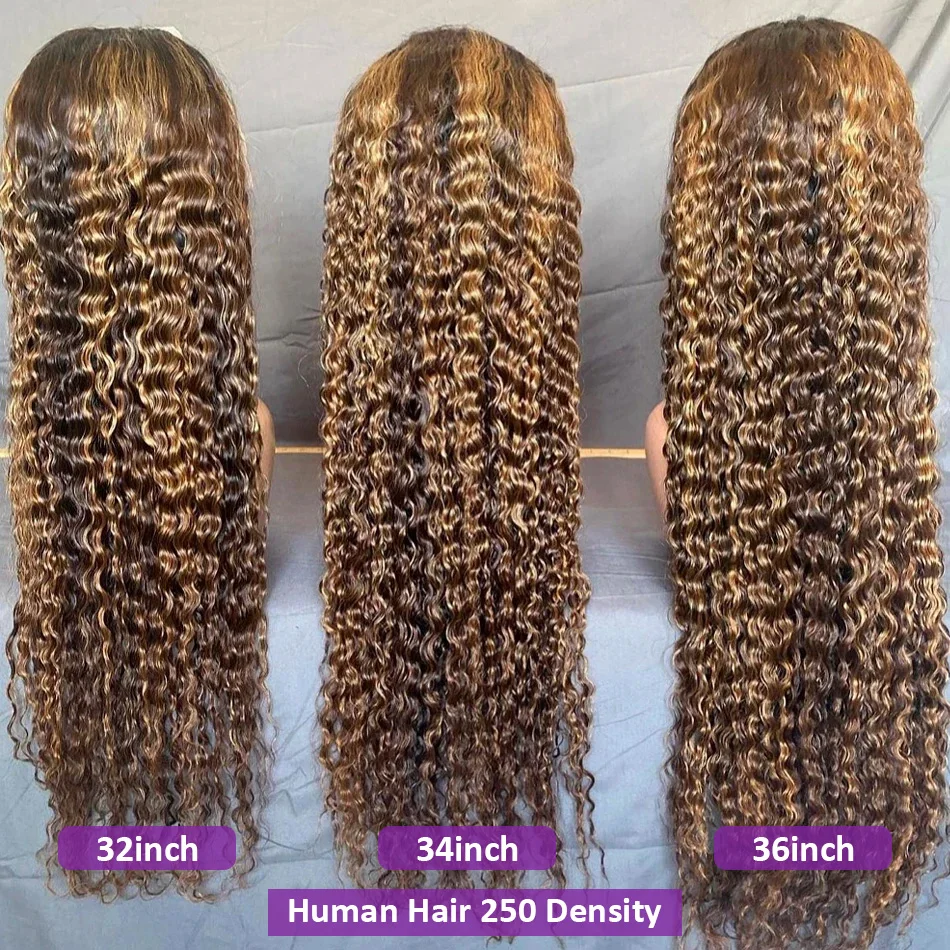 30 36 Inch 13x4 13x6 Curly Highlight Ombre Hd Lace Front Human Hair Wig 4/27 Colored Deep Water Wave Lace Frontal Wigs For Women