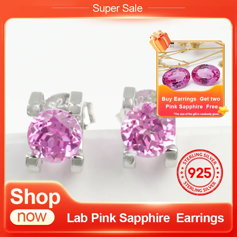 

ChuPing Fine Jewelry Lab Pink Sapphire Round Cut 5.0mm S925 Earrings for Women Evening Party Valentine's Day Or Birthday Gift