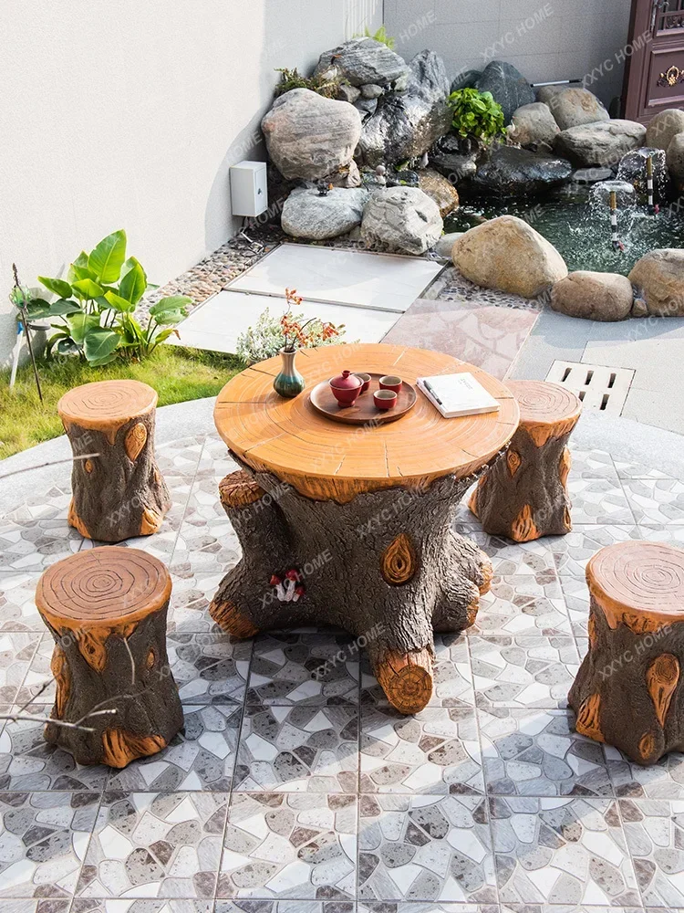 Outdoor Courtyard Table and Chair Small round Table Stool Courtyard