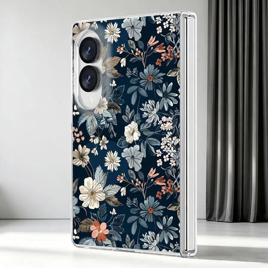 Transparent Phone Cover Case for Samsung Galaxy Z Fold 8 ZFold 8 PC Hard Luxury ZFold8 Dark Floral