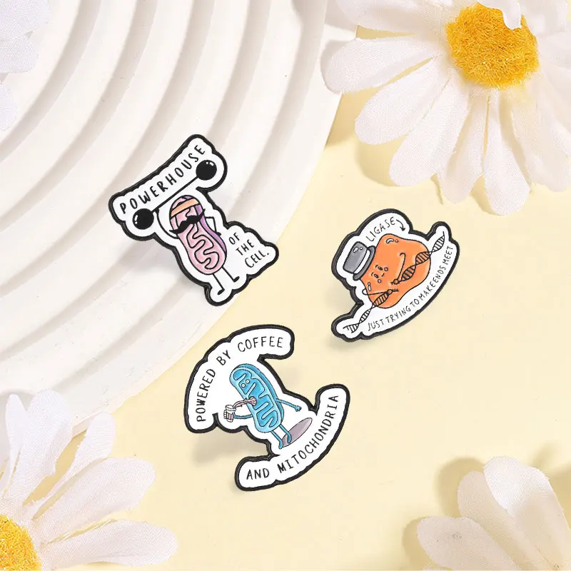 Cartoon Personification of Biological Cells Badge Make A Living Enamel Pins Fashion Lapel Metal Brooch Backpack Clothes Jewelry
