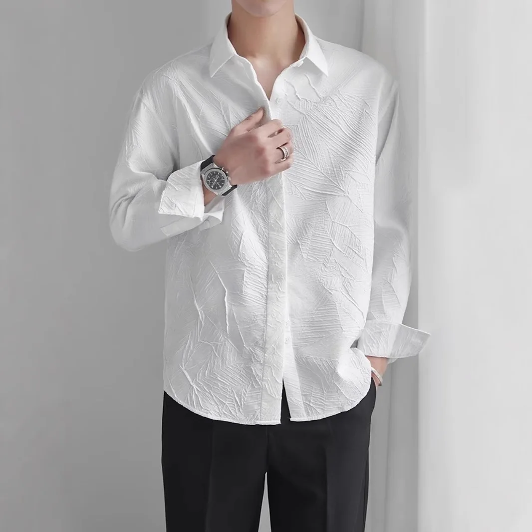 French Men's Loose Casual Jacquard Shirt Young and Elegant Handsome Korean Top