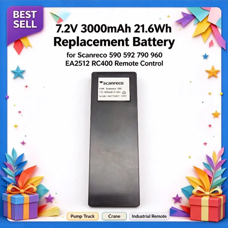 7.2V 3000mAh 21.6Wh Replacement Battery for Scanreco 590 592 790 960 EA2512 RC400 Pump Truck Crane Remote Control