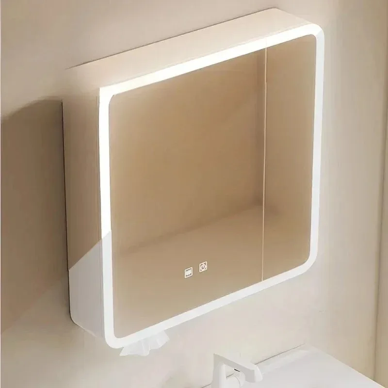 Nordic Smart Bathroom Mirror Cabinet Wall-mounted Mist Removal Makeup Storage Mirror Cabinet Simple