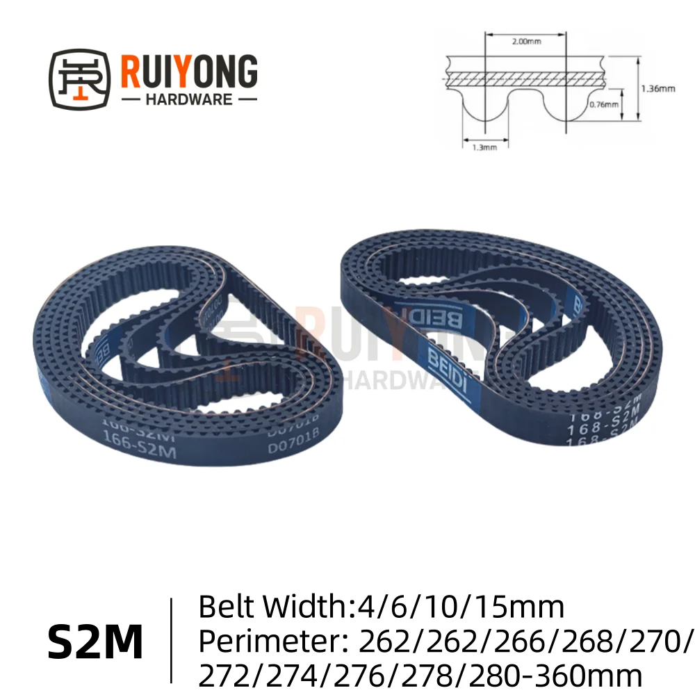 

S2M Belt Perimeter 262/262/266/268/270/272/274-360mm Belt Width 4/6/10/15mm STS S2M Closed-loop Synchronous Rubber Timing Belts