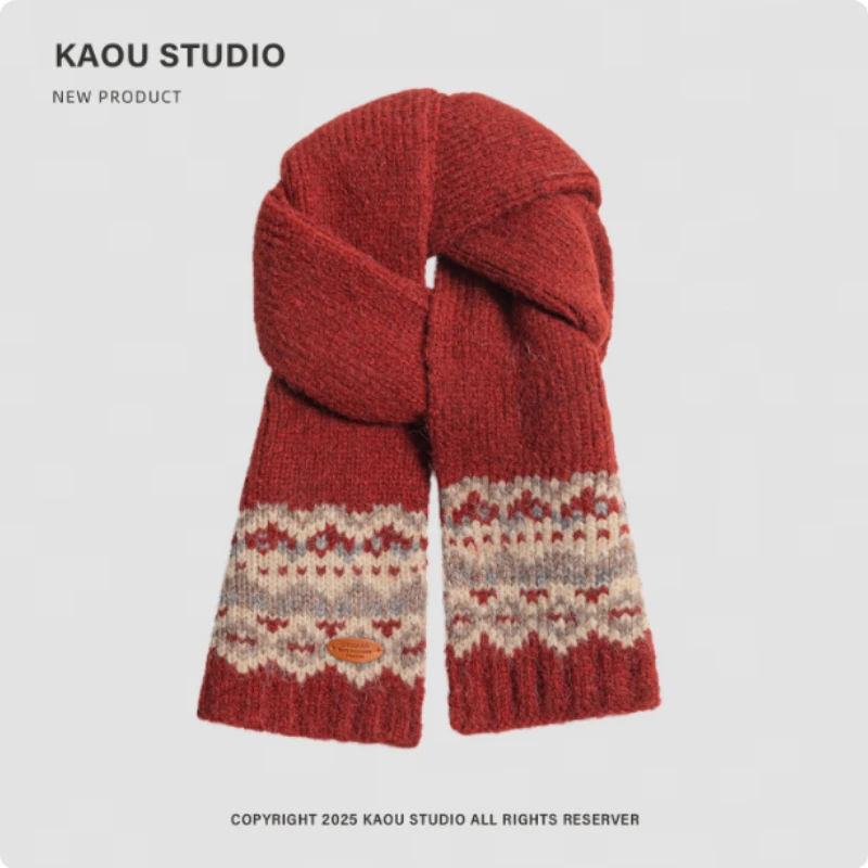 Koreańskie retro szaliki dziergane żakardowo w stylu literackim, damskie zimowe grube i ciepłe szaliki na szyję, na zewnątrz.