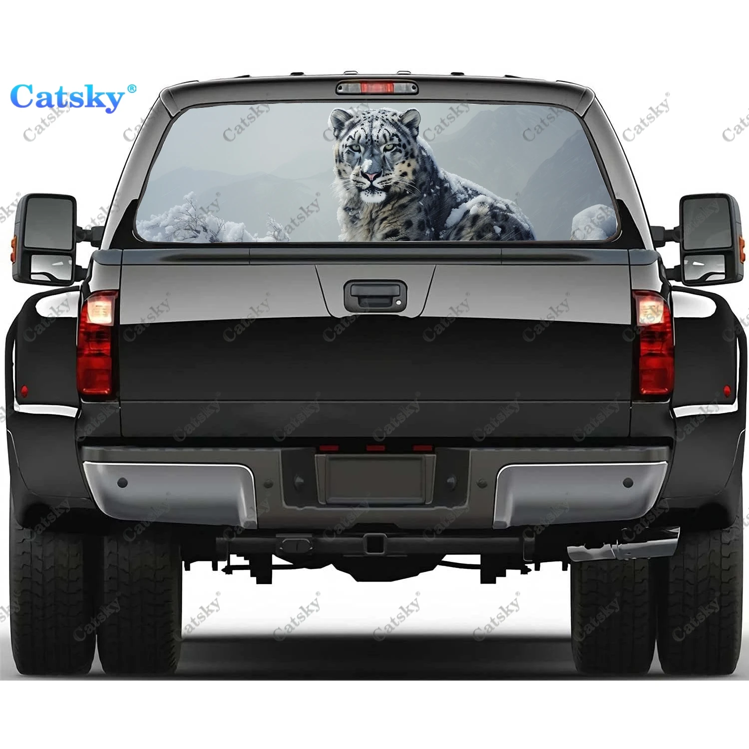 Majestic Snow Leopard Animal Rear Window Decal Fit Pickup,Truck,Car Universal See Through Perforated Back Windows Vinyl Sticker