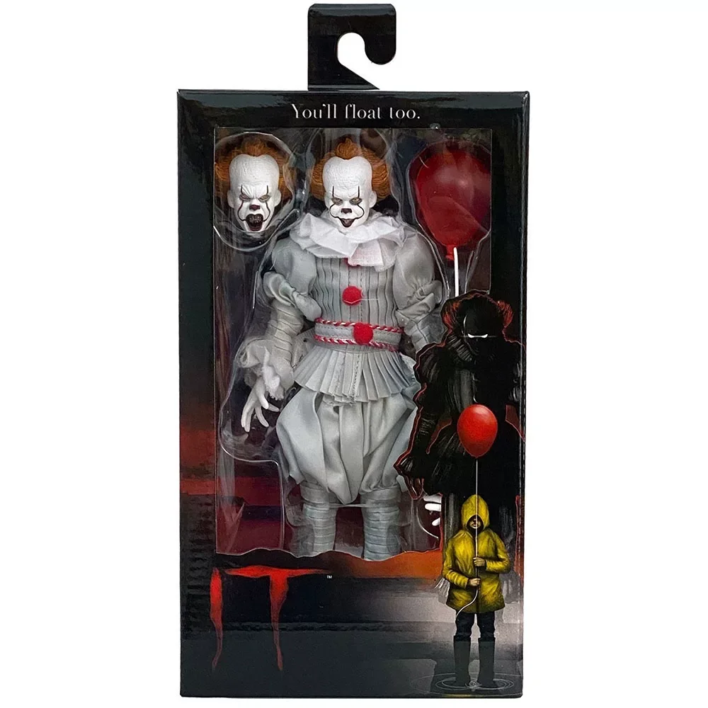 Op voorraad: NECA 45473 IT 2017 Pennywise, 20 cm grote, geklede actiefiguur, officieel gelicenseerd model uit de horrorfilm, een verzamelobject.