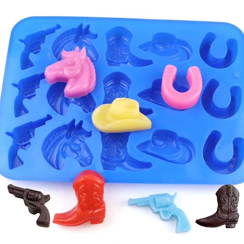Cowboy Chocolate Silicone Mold 3D Western Themed Baking Mould Hat Boot Horse Chocolate Candy Ice Cube Tray Cake Cupcake Topper