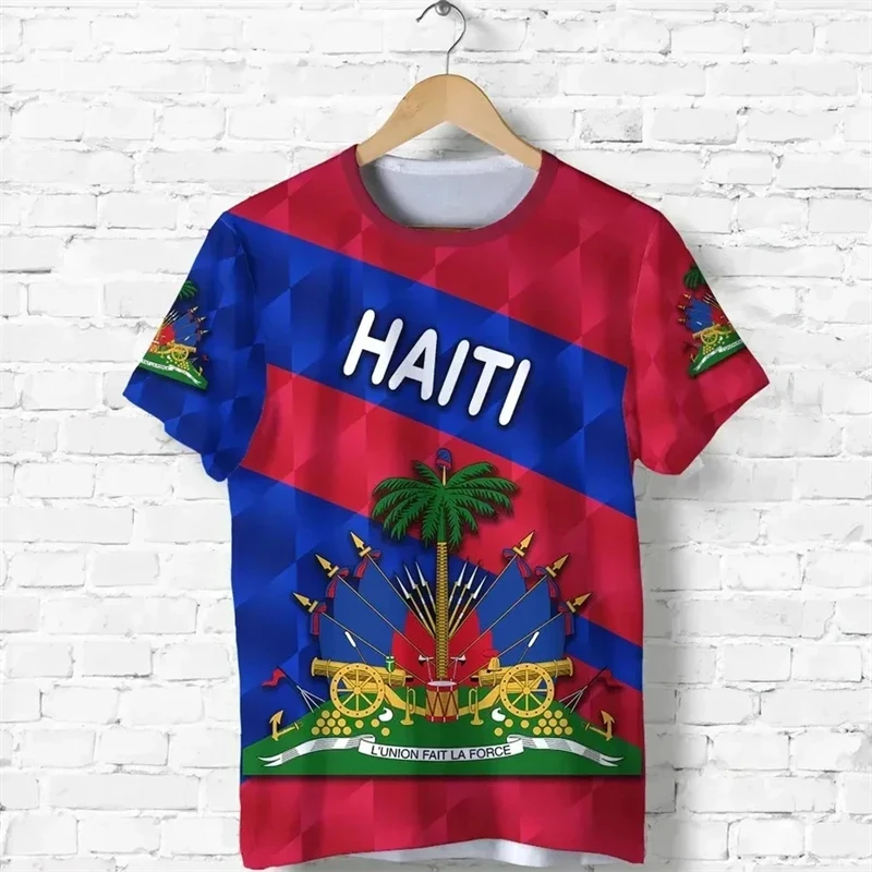 3D Print Country Emblem Flag Caribbean Sea Haiti Island Retro Streetwear Men Short-sleeve T Shirt Men Oversized T-shirts Top